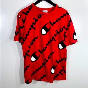 CHAMPION Red/Black Logo Tee Shirt Sz M